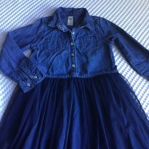 OshKosh Chambray & Navy Tulle Girl’s Dress size 4/5